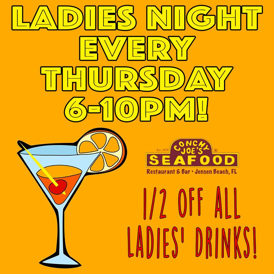 It's #LadiesNight, We'll see ya at 6pm! #ConchyJoes #jensenBeach #TreasureCoast #Thirsty #Ladies