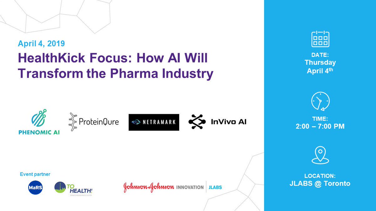 4 up and coming startups in the AI space will be presenting this afternoon at our event, two of which, <a href="/PhenomicAI/">Phenomic AI</a> and <a href="/VEGFR/">.....</a>, I’m proud to say are #JLABSToronto companies!  <a href="/JLABS/">JLABS</a>