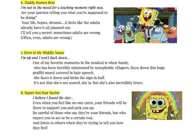 mirrorheart1's tweet photo. Long post incoming! @SpongeBobBway @TinaLandau  
I’m a high school English teacher. My kids know I love spongebob and the musical deeply and as a result we collaborated as a class to make this rule/reminders/inspiration list. They wrote some and I wrote some of it! https://t.co/CBKGKpx0SI