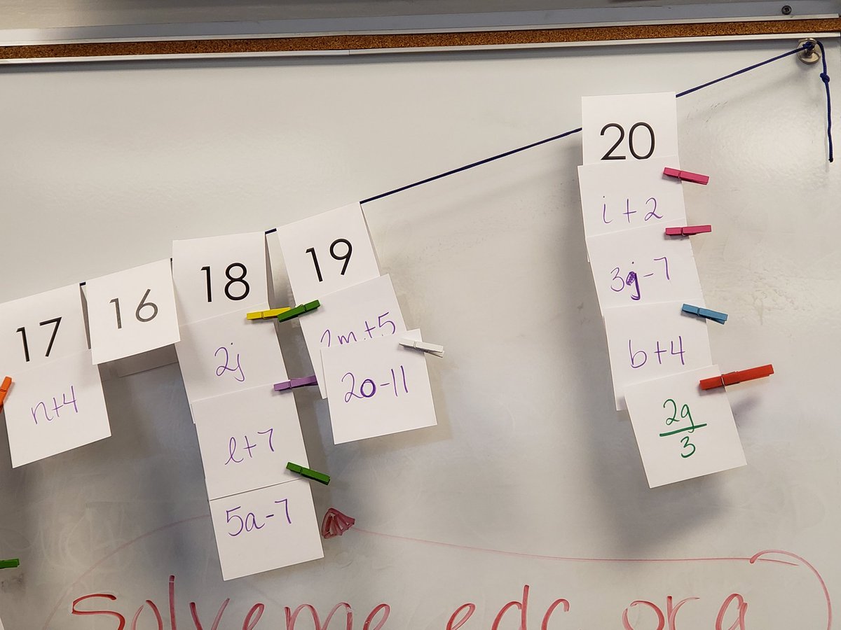 mrsclark14's tweet image. Evaluating and solving expressions #clotheslinemath style! #MTBoS @clotheslinemath #khsdmath
