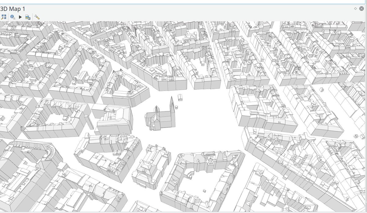 #QGIS 3d will soon renders the edges (data from <a href="/iprpraha/">Institut plánování a rozvoje hl. m. Prahy</a>). Many thanks to @AndiNeum for supporting the work. Contact us if you want "sketch" rendering of 3d buildings.