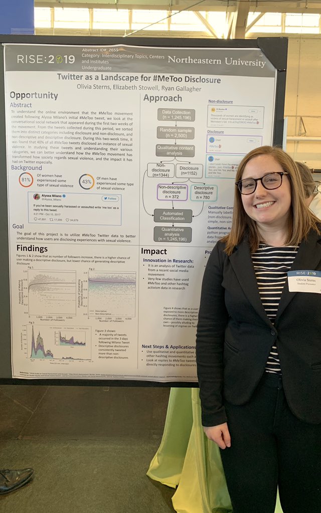WellnessTechLab's tweet photo. Olivia Stern is presenting “Twitter as a Landscape for #MeToo Disclosure”. Her poster is at 25D. 

Ask her about how people disclose sexual violences on Twitter and how disclosures transformed the way society sees sexual violence. @NUBouve @KhouryCollege #GotResearch #Rise2019 https://t.co/1glpYMnsXA