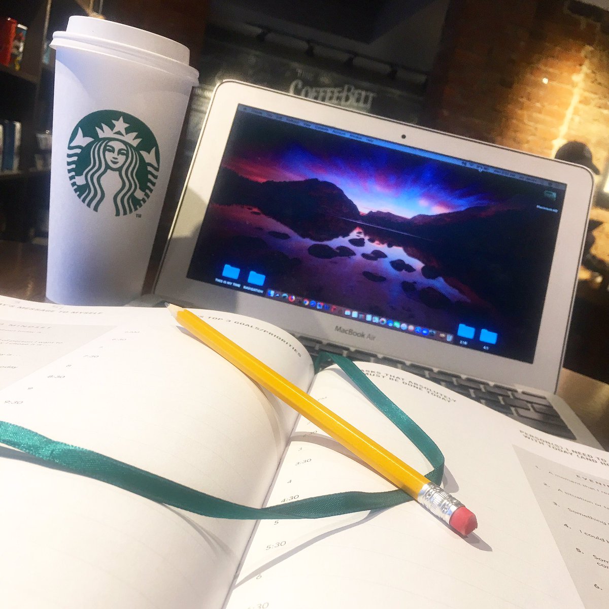 JLynnJacobs's tweet photo. my morning ritual... a #blankslate creation of my day with @brendonburchard and his #highperformanceplanner thanks to my sister Kelly ... and of course enjoying my @starbucks No.1 + No.2 https://t.co/4596fYPqAv