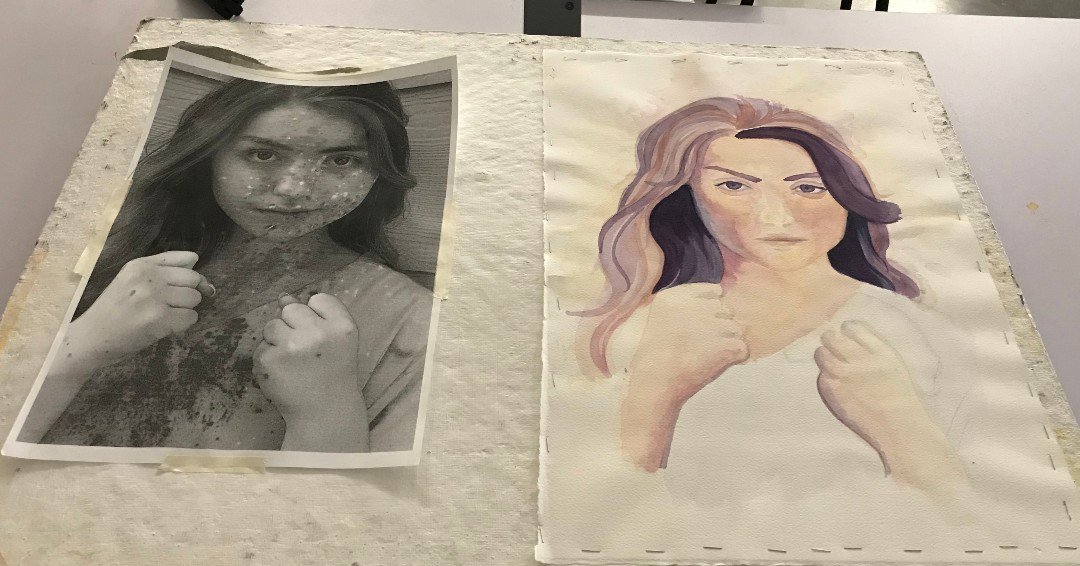 KStateArtDept's tweet photo. Watermedia studio is working on portraits. It is so fun to watch the progression. Join us next semester. #kstate #artdept #art #artist #watermedia #watercolor #painting #paint #studioart #artstudy #studentartwork #create #ART320 https://t.co/KLMyVD7tB3