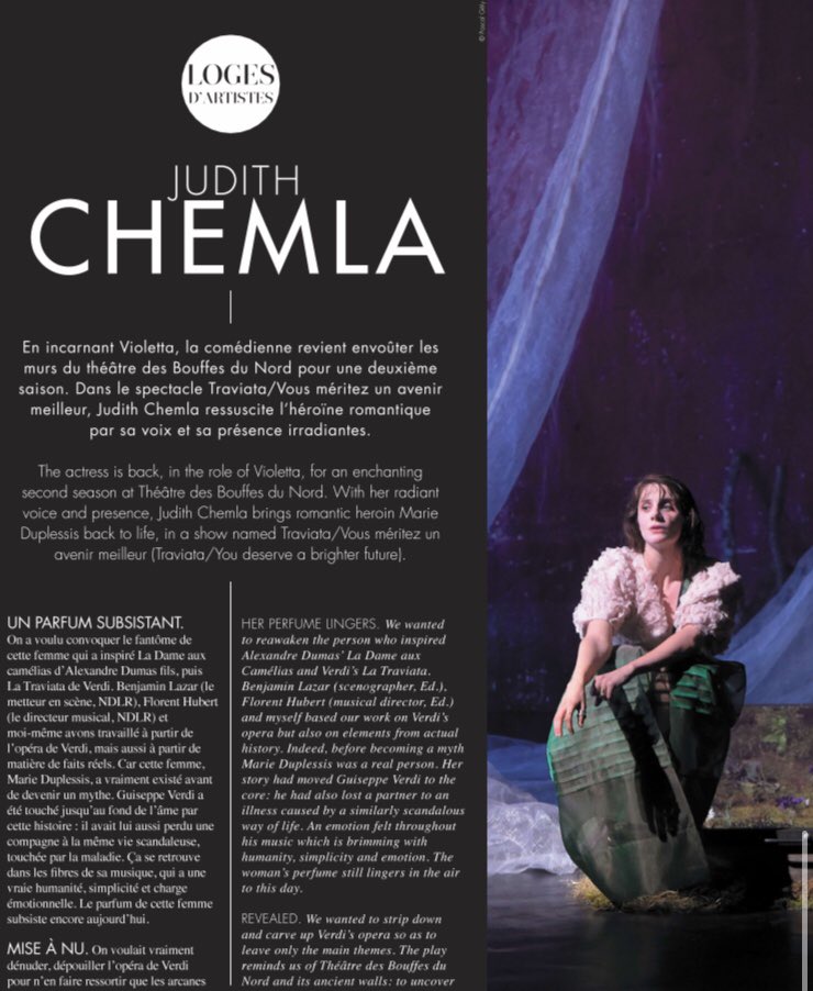 ClaireBonnot's tweet image. « Son amour transcende la mort même. J’avais envie de transmettre cela » Mon interview de l’ardente #judithchemla réalisé en 2017 pour le spectacle « Traviata-Vous méritez un avenir meilleur » @BouffesDuNord pour le mag @ICParisLeGrand. Diffusion sur @ARTEfr ce dimanche 🙏🏻