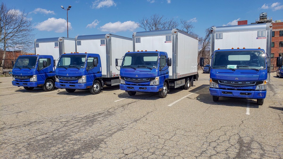 PittSurplus's tweet photo. Our 100% ELECTRIC box trucks have arrived! This is the first step in transforming our fleet to be more sustainable. Our team is eagerly learning best practices so we can start utilizing the trucks ASAP. #PittSurplus #PittSustainability #Fuso https://t.co/MVWEHI49LT