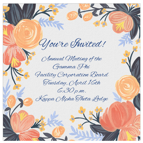 LubbockTheta's tweet photo. Gamma Phi's annual Facility Corporation Board meeting is coming up on the 16th! Get the details: https://t.co/YxoWTlWDrs https://t.co/Xa8PmuNliK