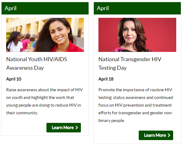 CDC_HIV's tweet photo. Keep up with #HIV awareness days this month and throughout the year by visiting our redesigned HIV awareness day webpage: https://t.co/G5hWk30aMq https://t.co/fbmEn1kLgX