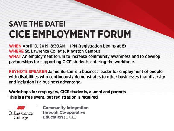 whatsinsideslc's tweet photo. Mark your calendar! The @CICE_SLC forum will be at our Kingston campus on April 10 starting at 8:30 am. This free event features workshops for students, parents, and employers; guest speakers; and a reverse employment fair. Get tickets at https://t.co/IboCrB8h7J #experienceSLC https://t.co/F2v83YRABi