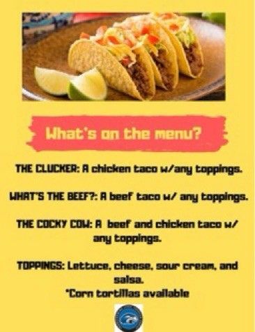 shorter_bcm's tweet photo. This is the menu for Text for Tacos which is tonight from 6pm-8pm!!!! Be sure to text your spiritual questions and/or prayer requests along with your order to 678-779-7184! https://t.co/hkquO4GGea