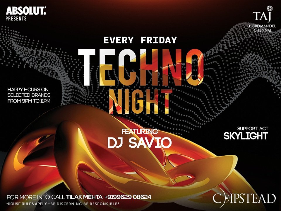 taj_coromandel's tweet photo. It’s a #TechnoTakeover at #Chipstead! Hit your favourite bar this Friday to sway to DJ Savio’s Techno beats and kickstart your weekend on the right note.

#TajCoromandelChennai #TajCoromandel https://t.co/KKLrXePnSt