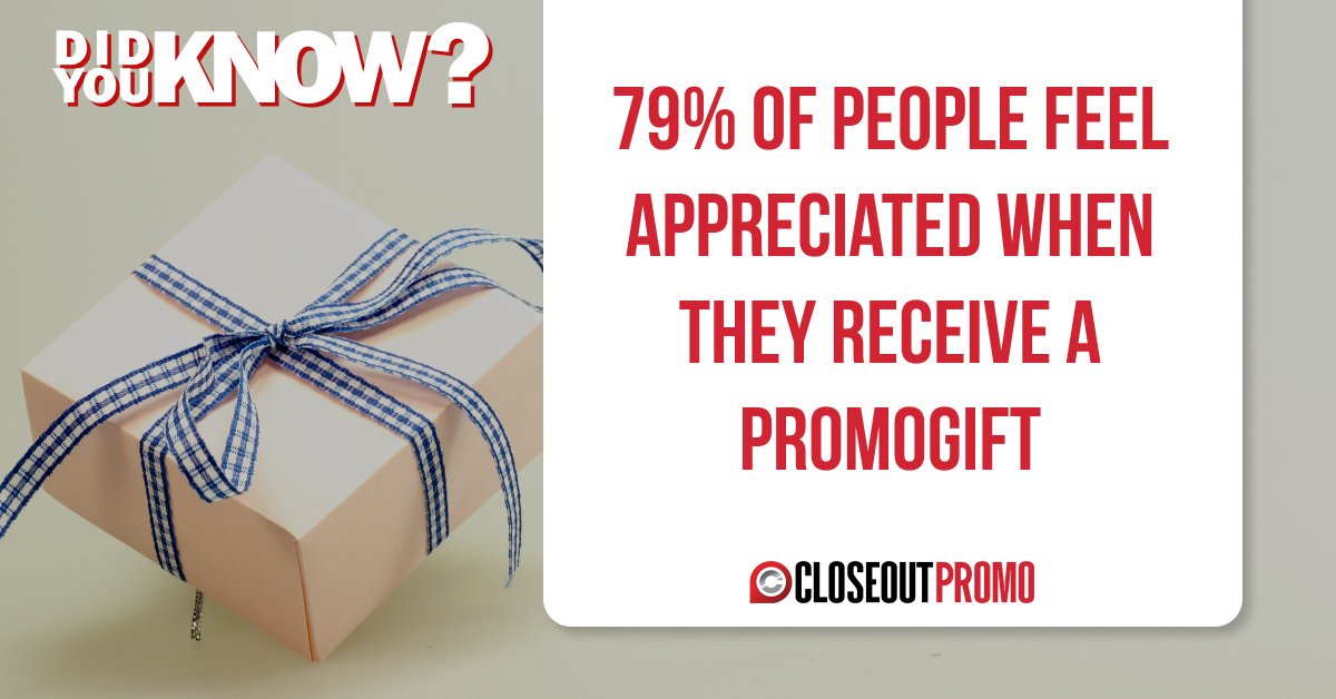 CloseoutP's tweet photo. Did you know? 79% of people feel appreciated when they receive a Promogift
#promogift #logogift #promotional #promo #promotionalitem #customizable #closeoutpromo #products #customize #customized #promotion #unitedstates #USA #US #california #didyouknow https://t.co/AgmXs9KqZU