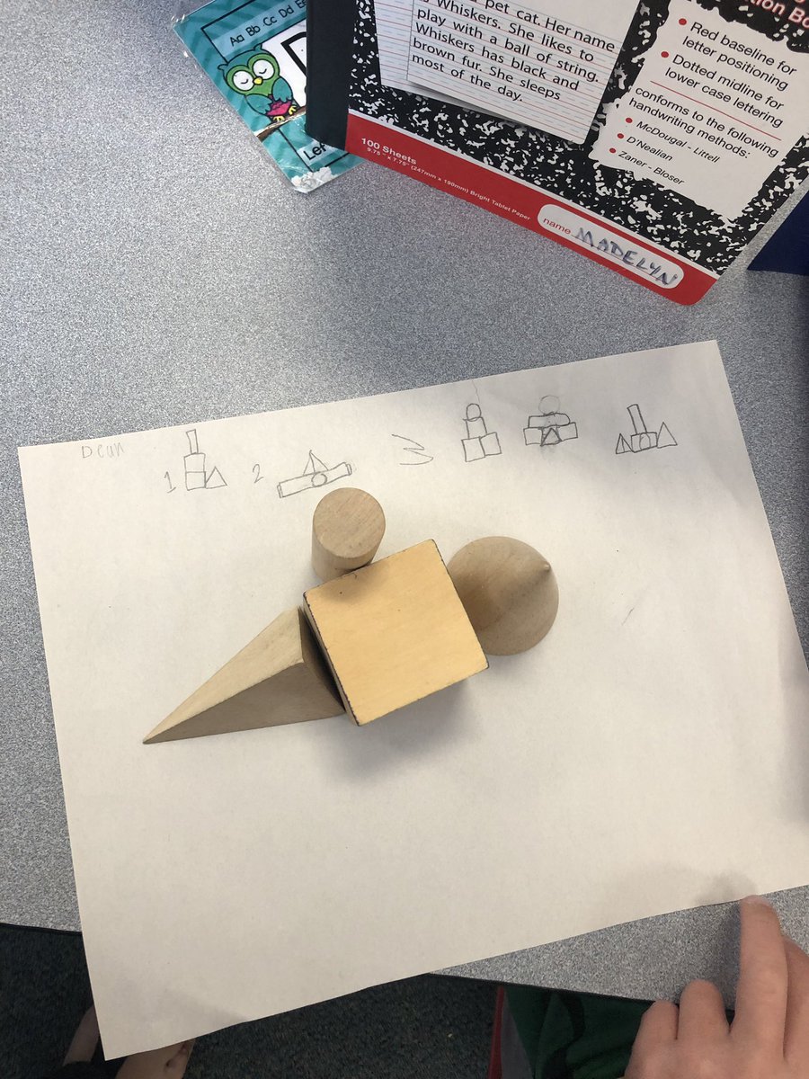 amymarlotabor's tweet photo. Tabor Owls 🦉 creating composite 3D shapes and giving verbal clues to their partners to construct the same ones on paper without looking 👀!! #FirefliesInFirst https://t.co/ERHFHFuo99