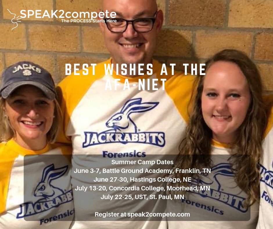 KristoferKracht's tweet photo. Best wishes to our camp staff from @SDSUForensics at the 2019 AFA-NIET! Write your story! https://t.co/BV7uPLJKFE
