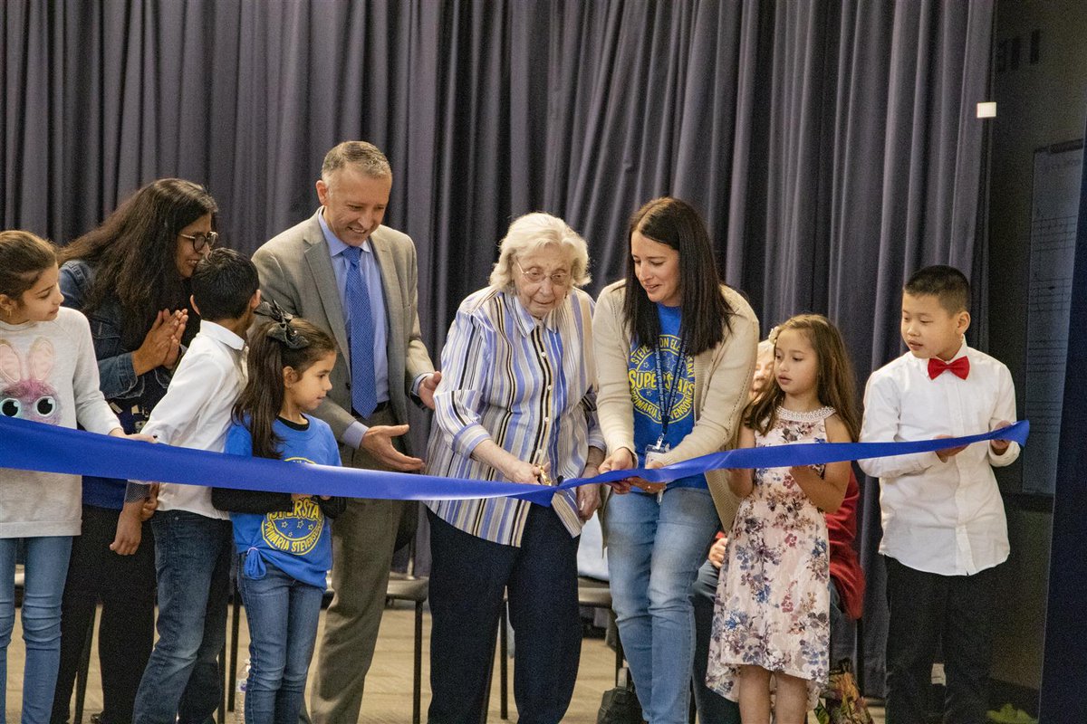TheBSD405's tweet photo. Thanks to everyone who helped us dedicate Stevenson last week! Priscilla Stevenson, the daughter of Walter Stevenson whom the school is named after, was there to cut the ribbon. https://t.co/Eb8LBpPtZ1