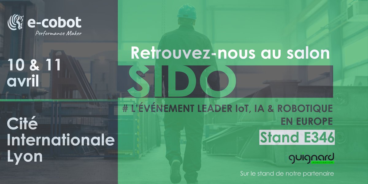 E_COBOT's tweet photo. 📣L'équipe @E_COBOT vous donne RDV le 10 &amp; 11 avril au @SIDOevent à la Cité Internationale Lyon, sur le Stand E346 de notre partenaire @guignardrobotisation . Venez découvrir notre #CobotHUSKY. Un #cobotmobile intelligent, de transport de charges en mode #autonome et #suiveur. https://t.co/lwAg1mAK7l