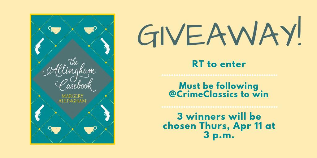 CrimeClassics's tweet photo. Feelin' excited for the weekend coming up... so why not start a #giveaway?

We have THREE copies of The Allingham Casebook by #QueenOfCrime &amp; mystery-writer extraordinaire Margery Allingham to send out.

RT to enter. Must be following @CrimeClassics to win. You know the rules 😉 https://t.co/MQSRWxCUiU
