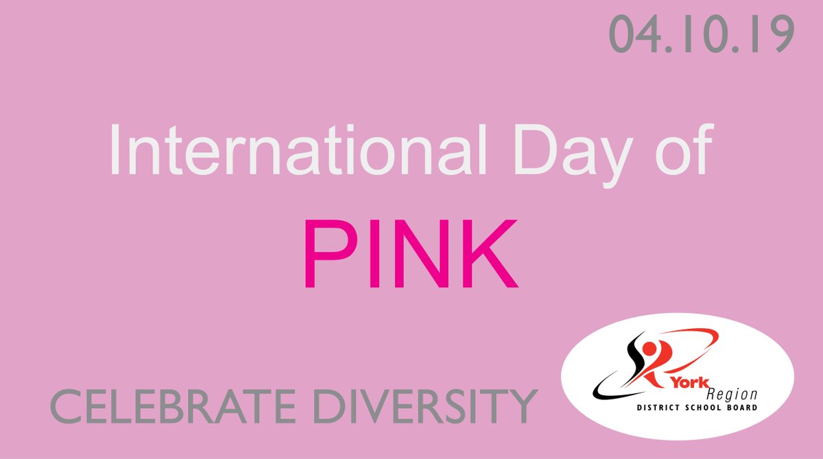 YRDSB's tweet photo. On April 10, #YRDSB will become a #SeaOfPink in honour of #InternationalDayOfPink! Don't forget to wear pink next week to show that bullying is not tolerated at #YRDSB! https://t.co/0XrqoOG7kG