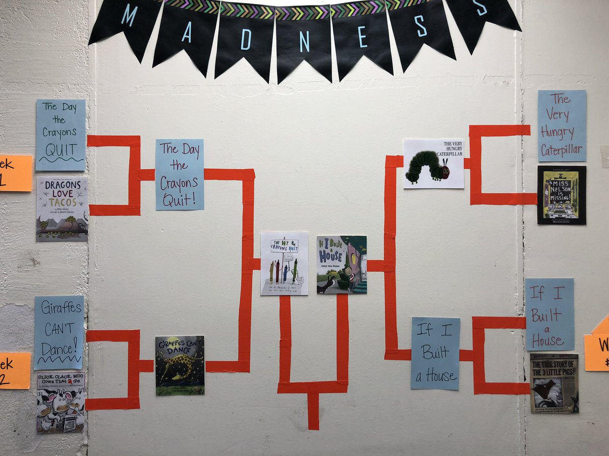 Friday is the big day!!! Who do you think will win our first March Madness book challenge?!? 📚📖#thedaythecrayonsquit OR #ifibuiltahouse ?? #collsedu 🤓