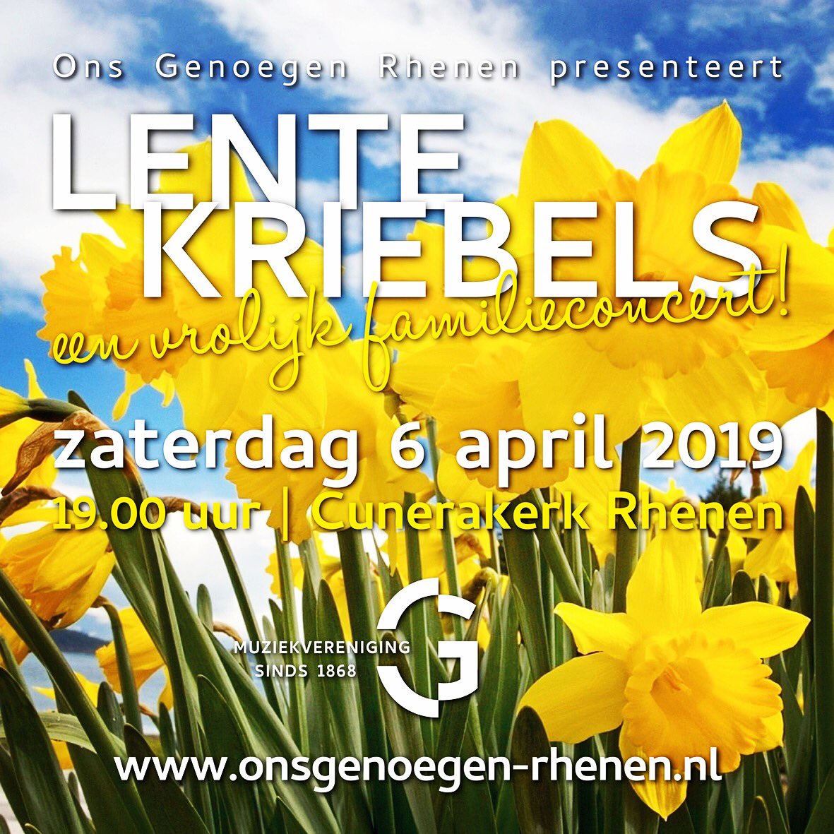 A.s. zaterdag #cunerakerk #lente kriebels door alle muzikanten van OG. Kaarten ad deur. Tot 12 jaar gratis. Tot 18 jaar €2,50. 18+ voor €7,50. Mis t niet.
