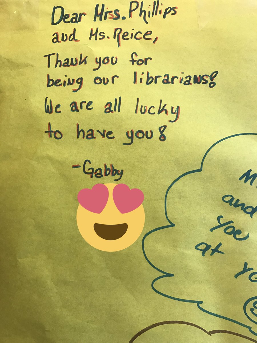 UESLibrary's tweet image. Thank you so much students in @mrscdemore's class for making us this amazing poster for #NationalSchoolLibrarianDay!! @lisa_lisa2122  #welovewhatwedo 😍📚