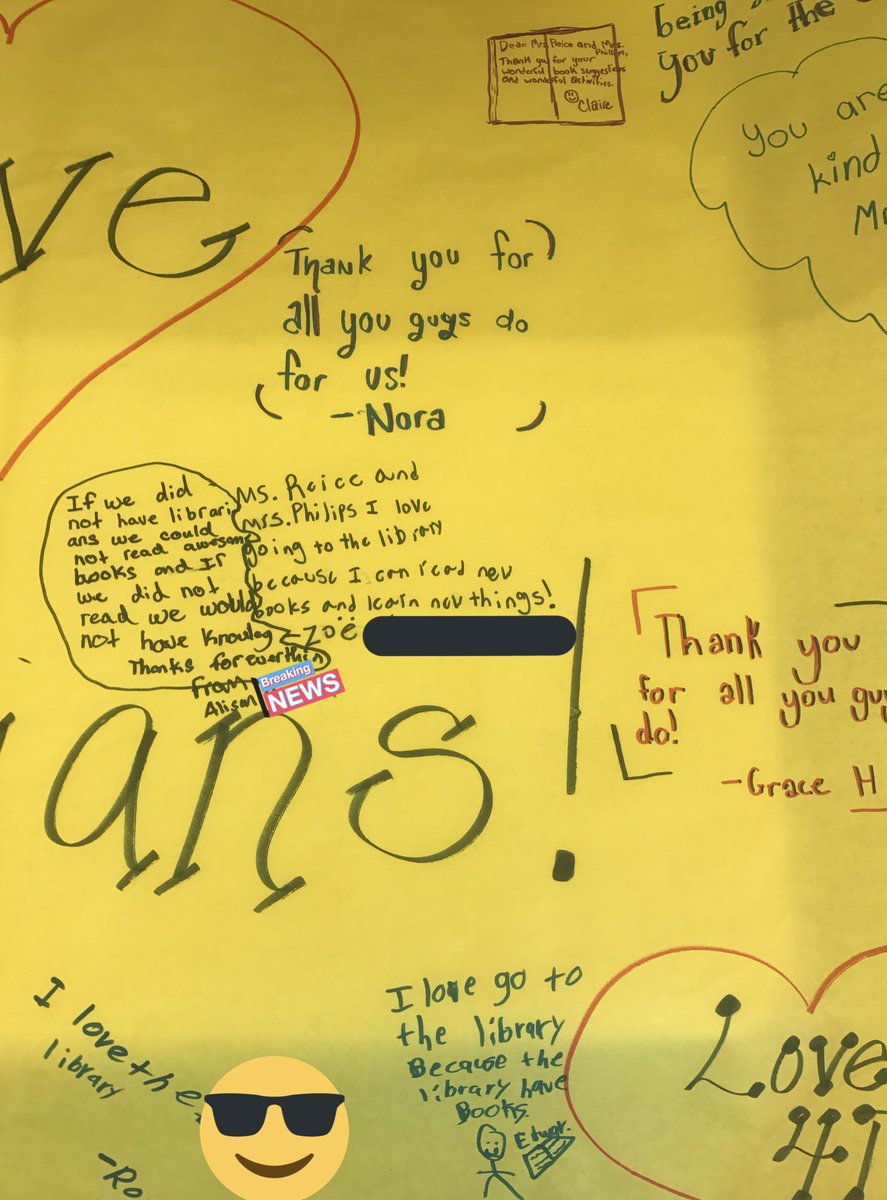 UESLibrary's tweet image. Thank you so much students in @mrscdemore's class for making us this amazing poster for #NationalSchoolLibrarianDay!! @lisa_lisa2122  #welovewhatwedo 😍📚