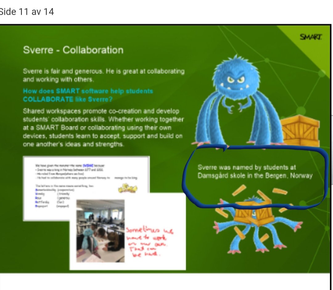 Bruker du Notebook, SLSO og f.eks MonsterQuiz? Her finner du info om de ulike Monstrene. exchange.smarttech.com/details.html?i… Sverre har fått navnet av elever fra <a href="/Damsgard_Skole/">Damsgård skole</a> <a href="/SMART_Tech/">SMART Technologies</a>