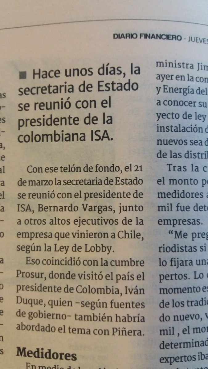 Lefara's tweet photo. @DFinanciero entrega articulo donde muestra que @susanajimenezs ministra de @MMAChile se habria reunido con Presidente de #IsaInterChile. Somos miles los chilenos  afectados por #CardonesPolpaico que nos hubiese gustado reunirnos con la ministra. @LibredeTorres @SlvmoslaCampana https://t.co/IqvcV5uQqJ