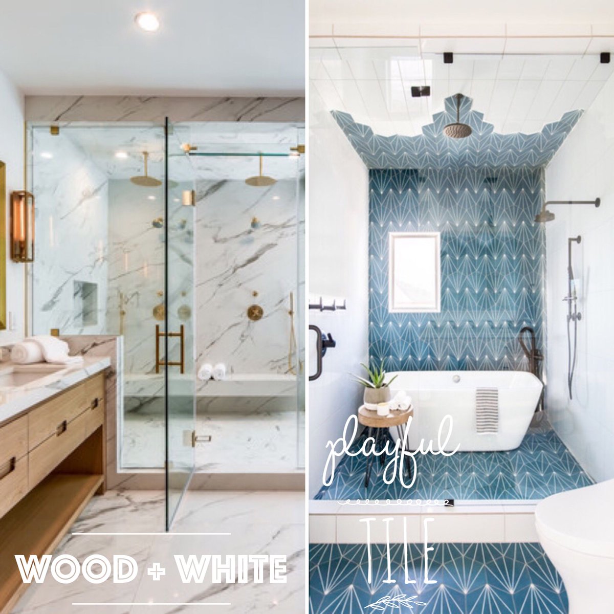 jenvickers's tweet image. Which bathroom trend do you love more? Playful Tile or Wood and White?!?