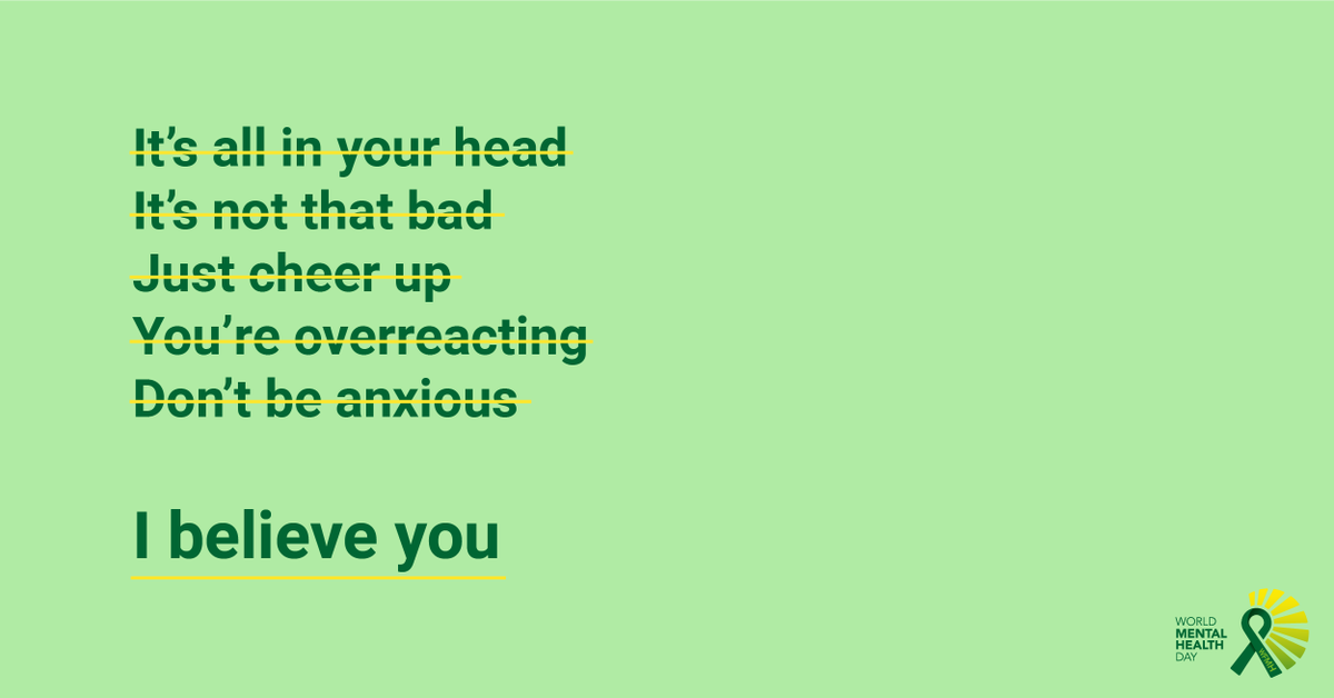 WMHDay's tweet photo. The best thing you can do when talking to people who are experiencing mental health issues is to listen and validate. Be careful not to give advice or opinions - you might not know what they're going through. #WorldMentalHealthDay https://t.co/hDt8pK22n3