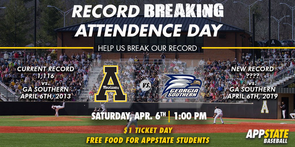 AppStateSAAC's tweet photo. Many Appalachian records have been broken this year....why not break another one. Plus did we mention it's National Student Athlete Day? Come celebrate your work as an athlete and being part of setting a new record! https://t.co/MZUl9fkV4W