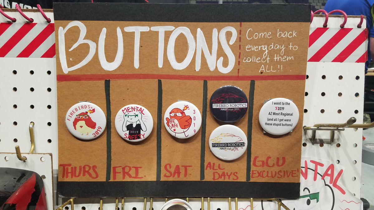 We know you loved our buttons at the Arizona North Regional, but if you weren't able to snatch your favorite design then, check our pits everyday this weekend for more stylish swag!! 🔥🔥