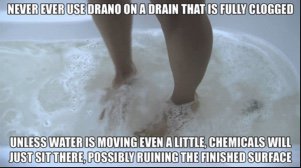 We found this meme, and it's wrong. Draino causes chemical burns. Don't ever use draino. Your plumber's skin will thank you. #loveryourplumber #chemicalburns