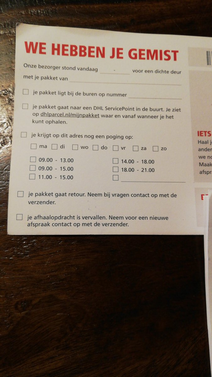 #DHL lekker duidelijk zo'n bericht als je niet thuis bent