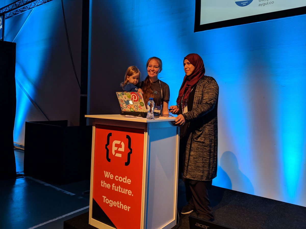 aygul's tweet photo. Had such a wonderful time speaking about building @ActionsOnGoogle with a great developer &amp; an inspiring speaker @HawraMilani at @CodemoAmsterdam this week! 💬 Thank you all for coming &amp; your excellent questions. We enjoyed every moment of it! #CodemotionAmsterdam19 #AoGDevs #GDE https://t.co/gnJAApLGh1