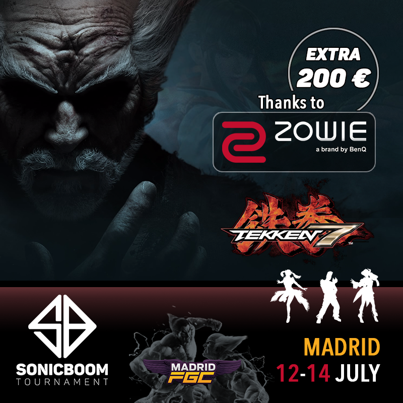 MadridFGC's tweet image. Win Tekken 7 tournament and rise with victory in #SonicBoomVI

200 € extra in prizes thanks to ZOWIE by BenQ! @ZOWIEbyBenQES

You can register here: smash.gg/sonicboomvi       
If you want to know more details about the event, visit our website: sonicboomfg.com/indexeng.php