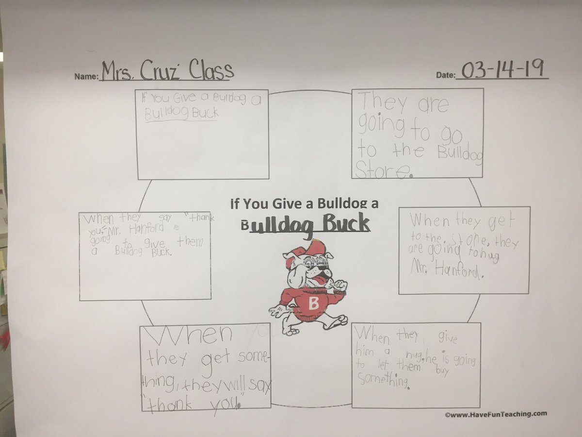 GoodmanBesece's tweet photo. If You Give a Bulldog a b....Cause and Effect extension activity from this year’s Reading Festival! Talented K &amp; 1st graders! @Bryan_Bulldogs @hubofschool @HCPSElemELA @AchievementSch #creativewriting #BryanStrong https://t.co/eB274xelpe