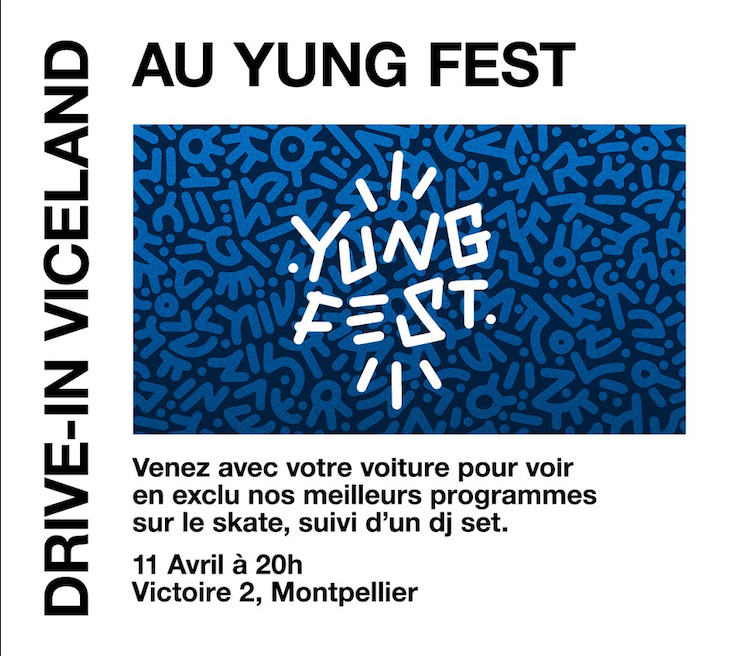 basedmtp's tweet photo. Rendez-vous dans une semaine pour l'ouverture du #yungfest avec le drive-in @VICELANDFR + Dj Rolxx à Victoire 2. Food truck burger & bar sur place. Entrée libre #Montpellier #mtp #yungfest #skate #viceland #vice #victoire2 https://t.co/JSyMSnwSIO