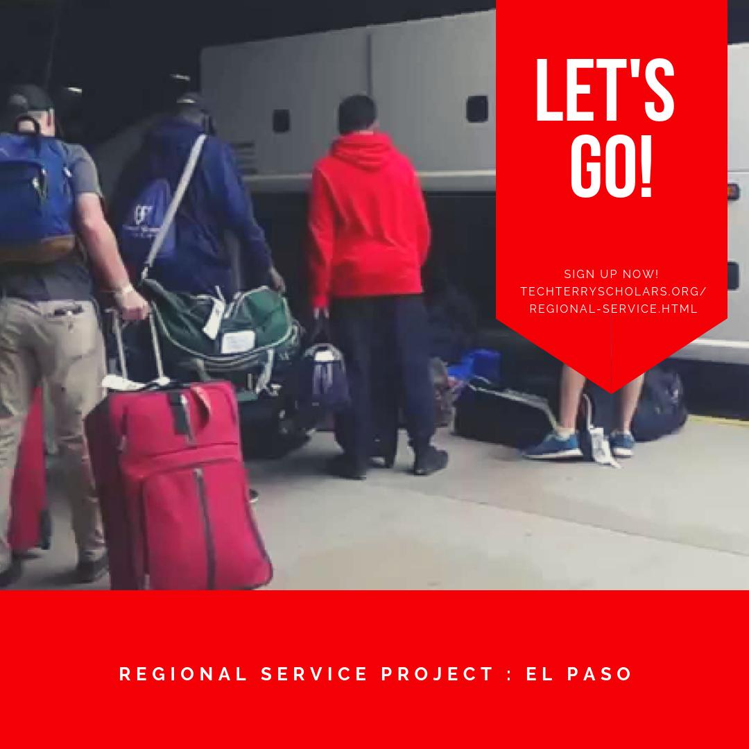 We need EVERYONE to jump on board and head to El Paso with us for a great regional service project. UTEP needs to know who to plan for so let's go sign up! techterryscholars.org/regional-servi…