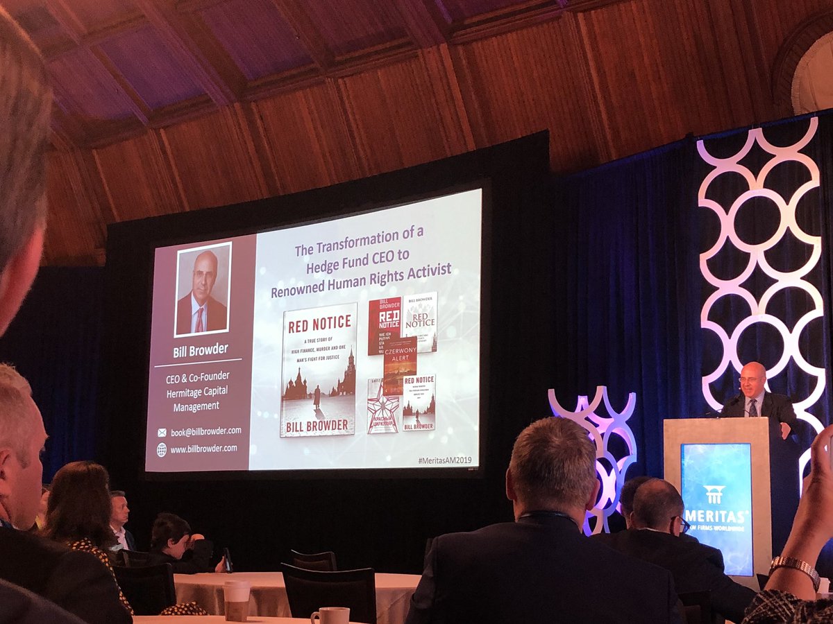 DigiglioMary's tweet photo. Compelling delivery from key note speaker Bill Browder, author of Red Notice and human rights activist. Great start to our meeting #MeritasAM2019 https://t.co/Qod6L1Hce4