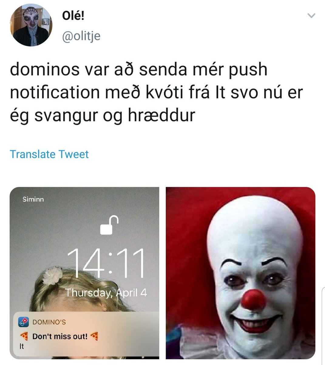 BerglindJ's tweet photo. Dagur í lífi nýráðins Markaðsfulltrúa @DPISL: Ætlaði að stroka smá út í miðjum skrifum á prufutilkynningu fyrir appið en rek mig létt í enter takkann og sendi á yfir 30 þús manns. Verð að athlægi á Twitter og fylli svo bílinn af Domino's blöðrum. Hvernig var vinnudagurinn ykkar? https://t.co/USEYgGIYeX