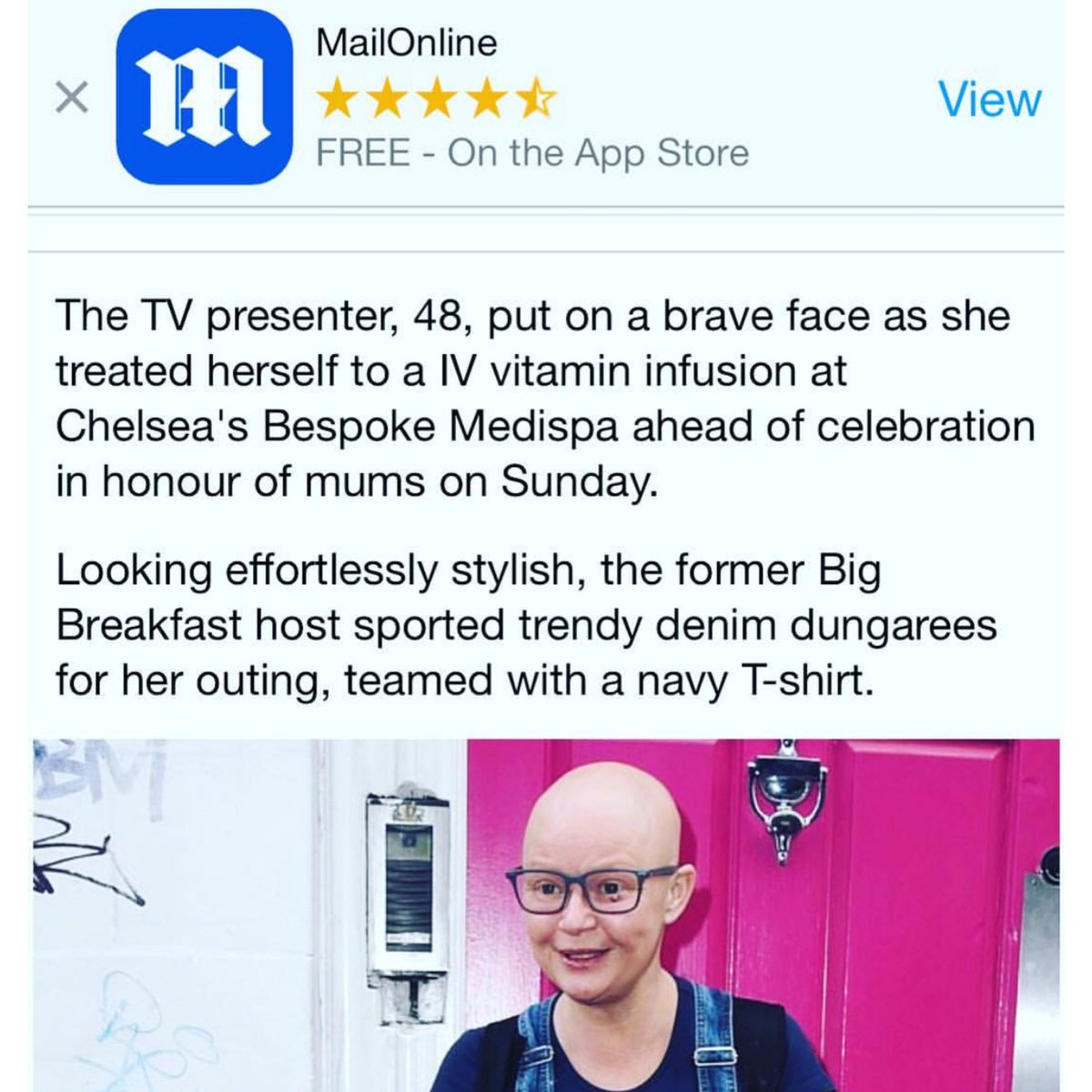 BespokeMedispa's tweet photo. Great article in the @dailymail featuring @iamgailporter . We hoped you enjoyed your IV Vitamin Infusion with @bespoke_medispa 💛💛💛💛
_________________
#ivvitamintherapy #mobileservice #beauty #party #aesthetics #health #groupbookings #offers #celebrities #wellnesscentre https://t.co/RwCdbZv0RT