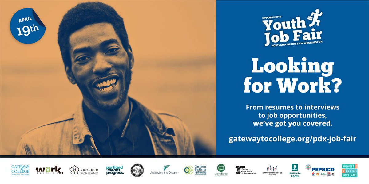 Worksystems's tweet photo. Finding that first job is tough: At the Opportunity Youth Job Fair on April 19th, we have resources that can help. Share this with any young person you know age 16-24 looking for work: #PDXJobs19 https://t.co/zHrzARQROL @mcgough_andrew https://t.co/HkrWSpI0ZJ