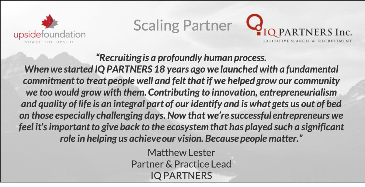 sharetheupside's tweet photo. We're excited to be working w @MattLesterIQP &amp; the team at @IQPartners- recommended to us as one of the best tech &amp; innovation recruiting teams in Toronto. In addition to supporting us as we scale, they're also leading the search for our new employee! Thank you for your support. https://t.co/kB5eaErhuh