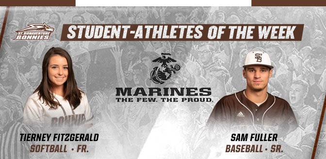 GoBonnies's tweet photo. Congrats to our https://t.co/FimTbk9AZ8 Athletes of the Week! 🏆

@BonniesBaseball senior Sam Fuller went 8-for-9 in a doubleheader sweep of La Salle >> https://t.co/BwTv77XyFP

@BonniesSoftball freshman Tierney Fitzgerald was strong in A-10 play >> 
https://t.co/QIkTmgdx1N https://t.co/GXSxxrROnT