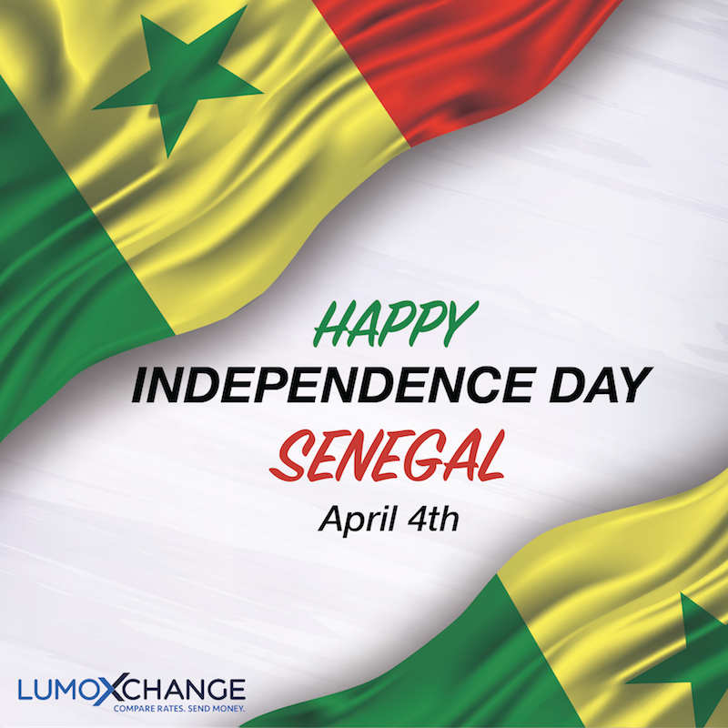 LumoXchange's tweet photo. Happy 59th #Senegalese Independence Day! Through this Friday, get 40% off your transfer fee when you send money to #Senegal using promo code: SEN2019

Find the best rates &amp; #SendMoreLove to your family &amp; friends at https://t.co/rOJC6xq26k 🇸🇳

#SenegalIndependence https://t.co/9auu4hehkP