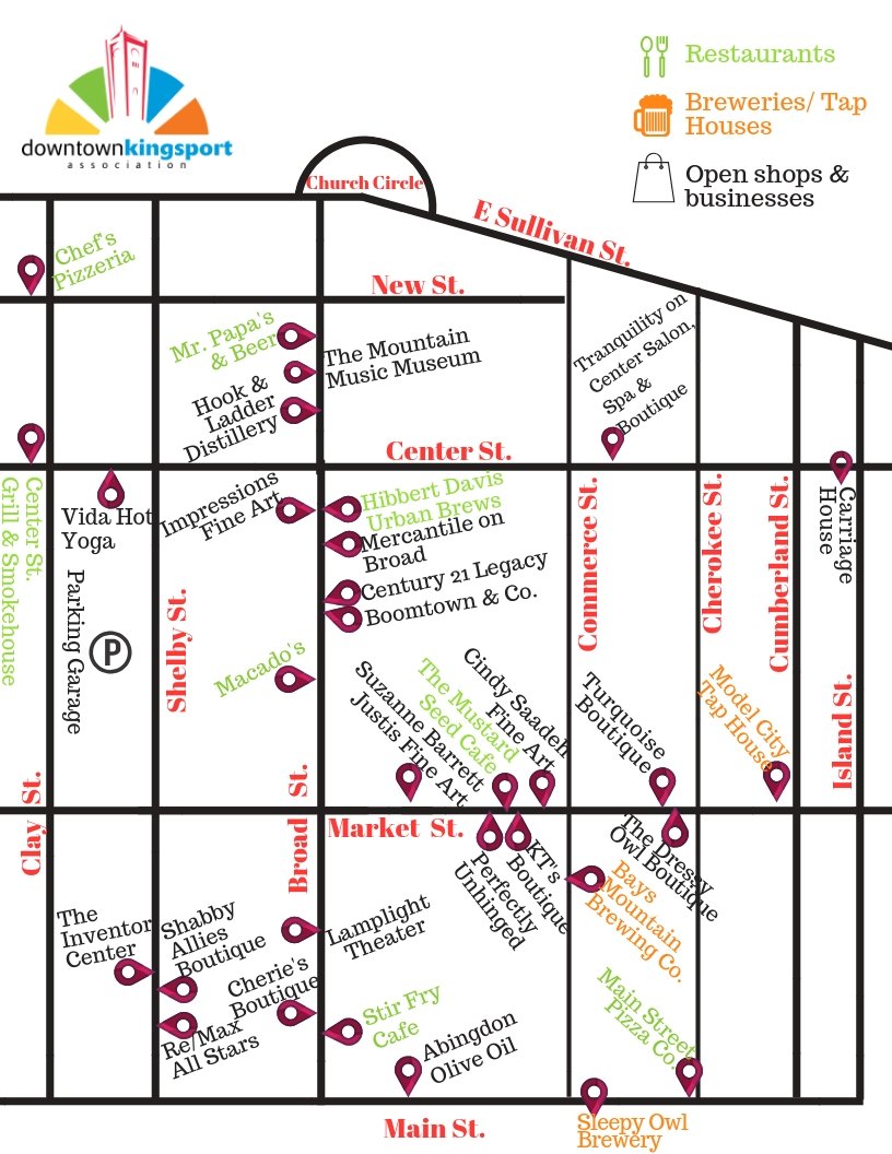 DTKPT's tweet photo. Wow! Check out all of these great local businesses open TONIGHT for the #DowntownKingsport Sip &amp; Stroll! Sip, shop, and stroll through our beautiful downtown from 5-8 p.m.! https://t.co/ASbb2JBfE7