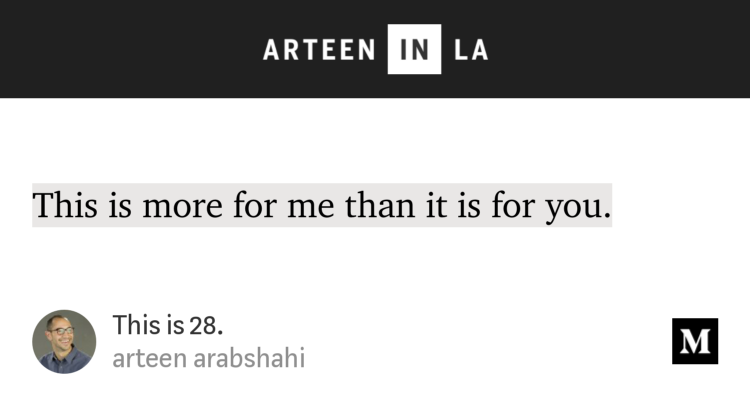 “This is more for me than it is for you.” from “This is 28.” by arteen arabshahi.