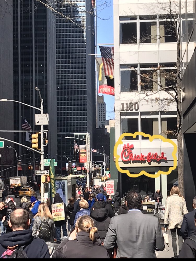 Finally. After much searching. Signs of civilization. 
<a href="/ChickfilANYC/">Chick-fil-A NYC</a>