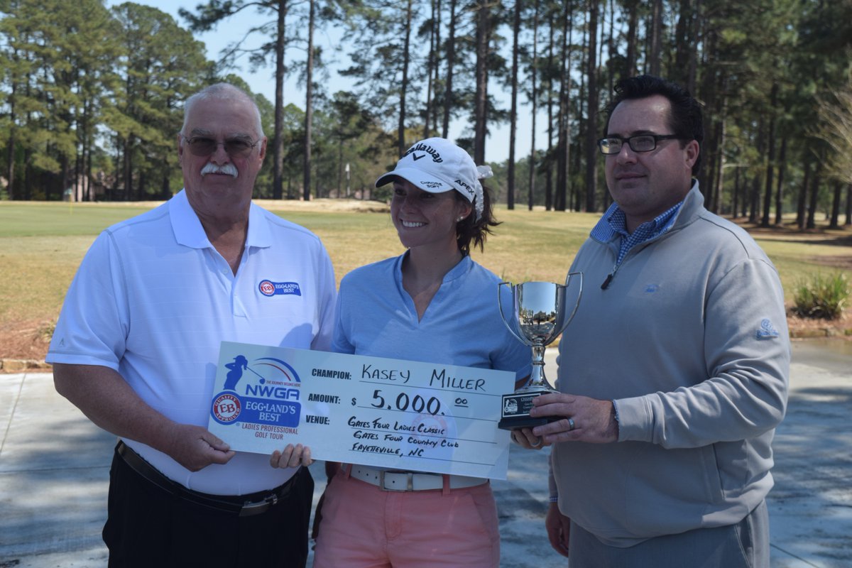 NWGATour's tweet photo. Ohio Pro Kasey Miller shines in Fayetteville, NC. Miller carded three rounds under par (71-68-69) turning in an eight under par tournament performance en route to her victory on the challenging Gates Four Country Club course. https://t.co/MtWFH6aXDT
